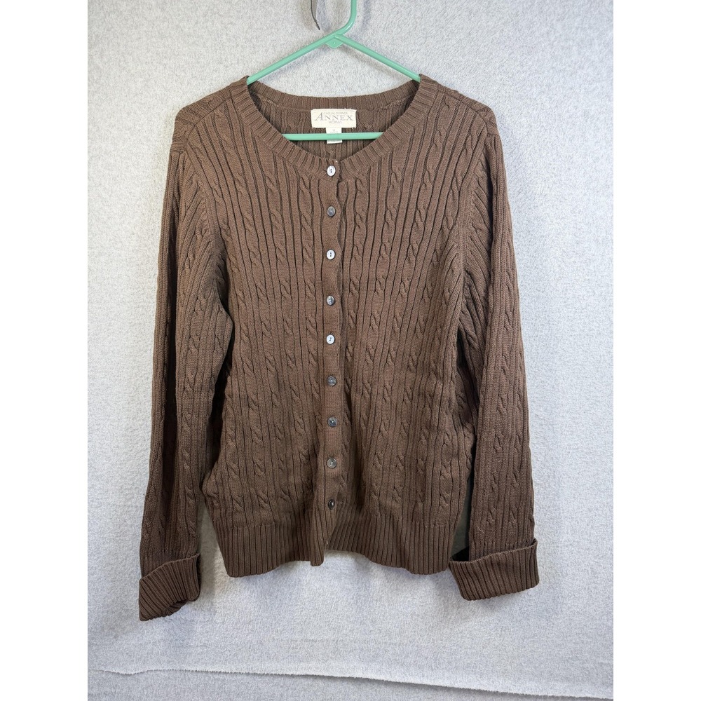 Casual Corner Annex Cardigan Sweater Womens 1X Brown Cable Knit Button Front